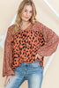 Brown Leopard V Neck Lantern Sleeve Tunic Blouse