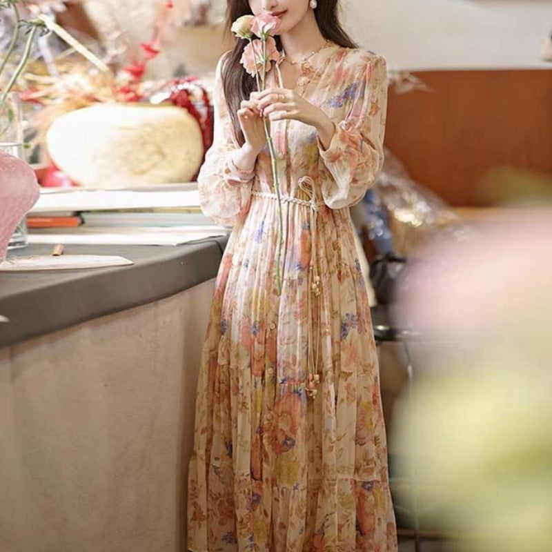 Floral Stand Collar Dress Women's