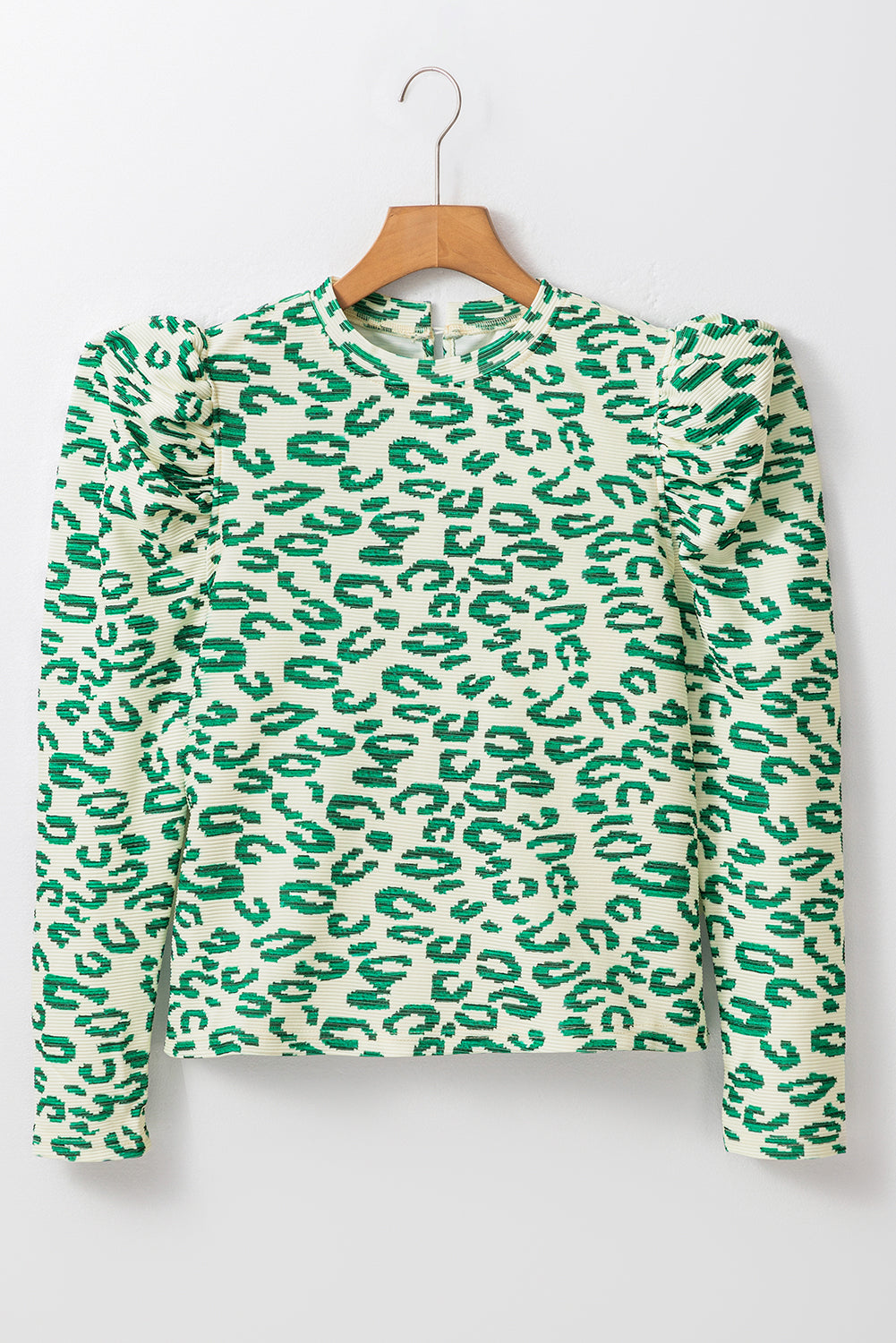 Blackish Green Leopard Print Puff Long Sleeve Top