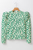 Blackish Green Leopard Print Puff Long Sleeve Top