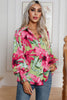 Rose Boho Floral Print Lantern Sleeve Shirt