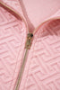 Light Pink Solid Textured Half Zipper Collared Sweatshirt