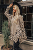 Khaki Leopard Casual Side Slit High Neck Oversized Sweater