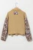 Khaki Waffle Knit Floral Print Patchwork Button Up Jacket