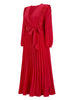 Pleated Surplice Tie Waist Maxi Dress