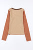 Exposed Seam Contrast Round Neck Long Sleeve T-Shirt