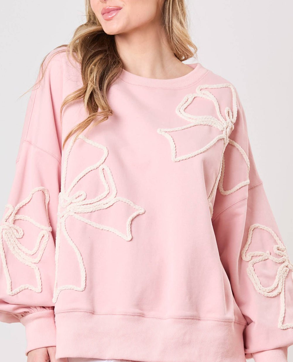 Light Pink Flower Pattern Drop Shoulder Loose Sweatshirt