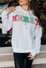 Beige MERRY Christmas Tree Chenille Patch Graphic Sweatshirt