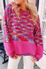 Bright Pink Confetti Drop Shoulder Crewneck Sweater