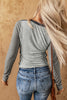 Exposed Seam Contrast Round Neck Long Sleeve T-Shirt