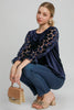 Umgee Polka Dot Lace Long Sleeve Round Neck Blouse