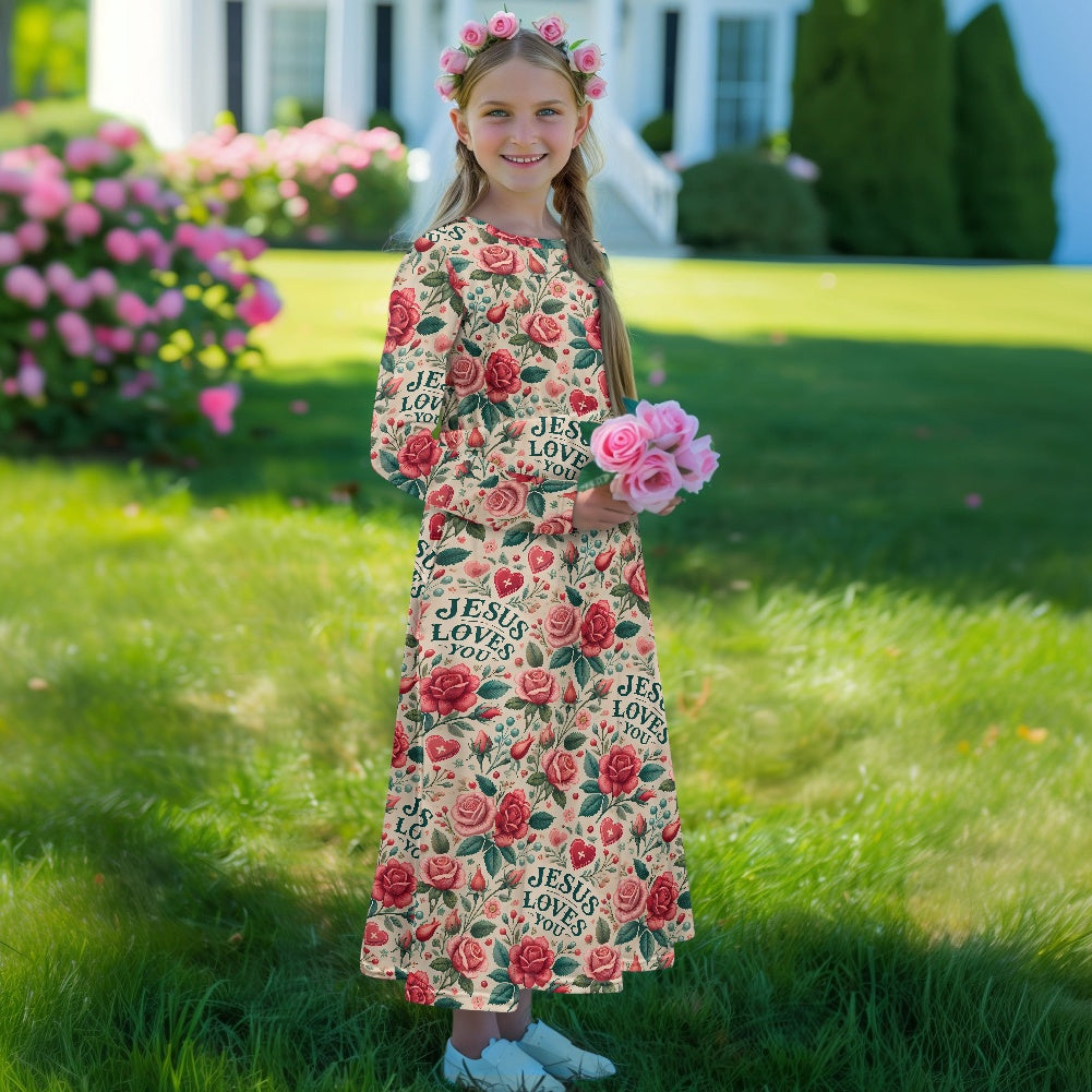 Children's Long Sleeve Modest  Dress