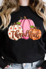 Black Pumpkin Thankful Drop Shoulder Thanksgiving Graphic Sweatshirt