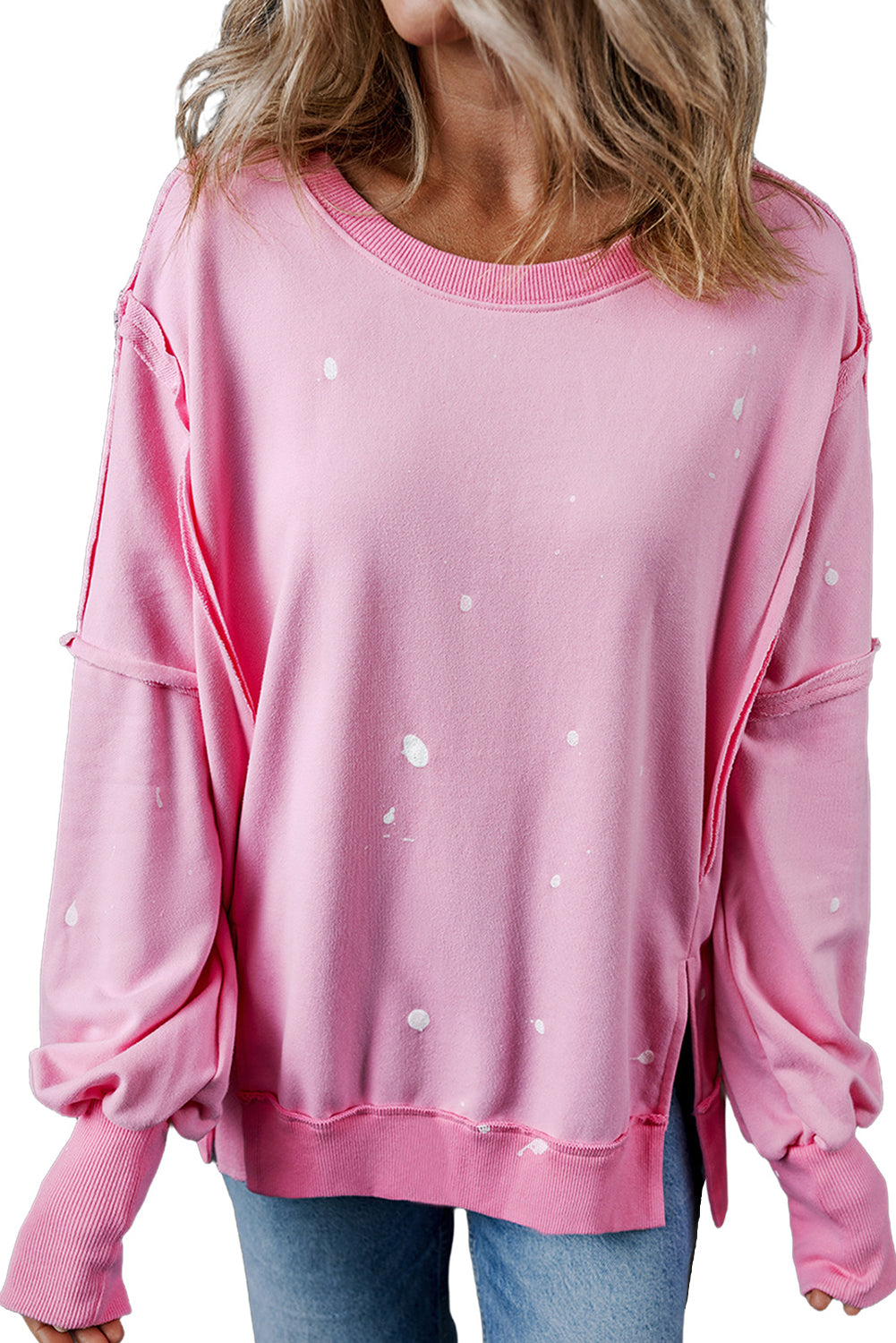 Bonbon Exposed Seam Splatter Paint Baggy Sweatshirt