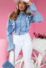 Myosotis Ruffle Shirred Cuffs Button Up Chambray Shirt