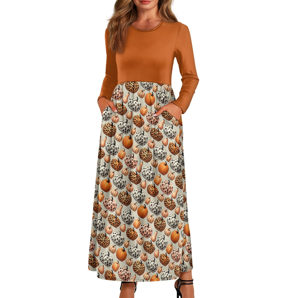 Pumpkin Ladies Long Sleeve Pocket Dress