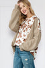 Apricot Animal Print Knitted Sleeve Patchwork Henley Top