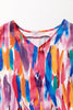 Multicolor Watercolor Abstract Print V Neck Blouse