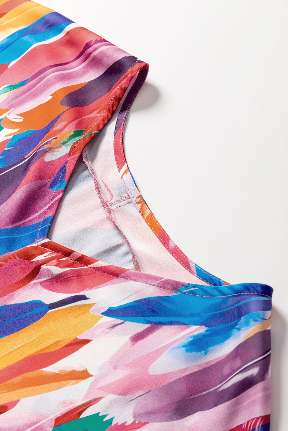 Multicolor Watercolor Abstract Print V Neck Blouse