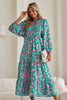 Sky Blue Abstract Print Puff Sleeve Smocked V Neck Maxi Dress