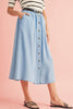 Mist Blue Fully Buttoned Long Denim Skirt