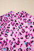 Rose Leopard Print Buttoned Front 3/4 Sleeve Tiered Ruffled Hem tunic