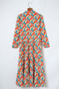 Multicolor Abstract Geometric Print Notch Neck Tiered Boho Dress