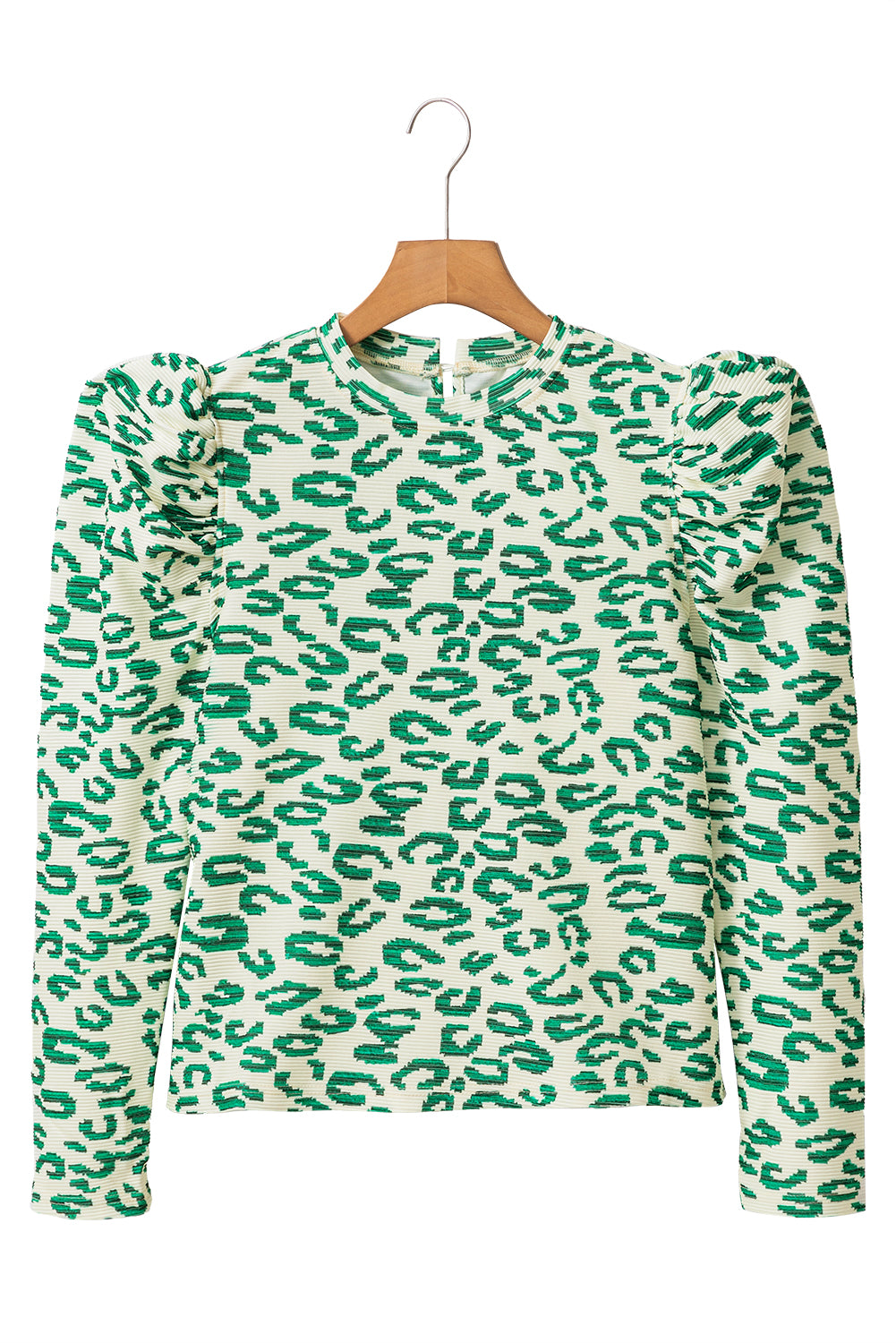 Blackish Green Leopard Print Puff Long Sleeve Top