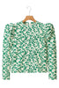 Blackish Green Leopard Print Puff Long Sleeve Top