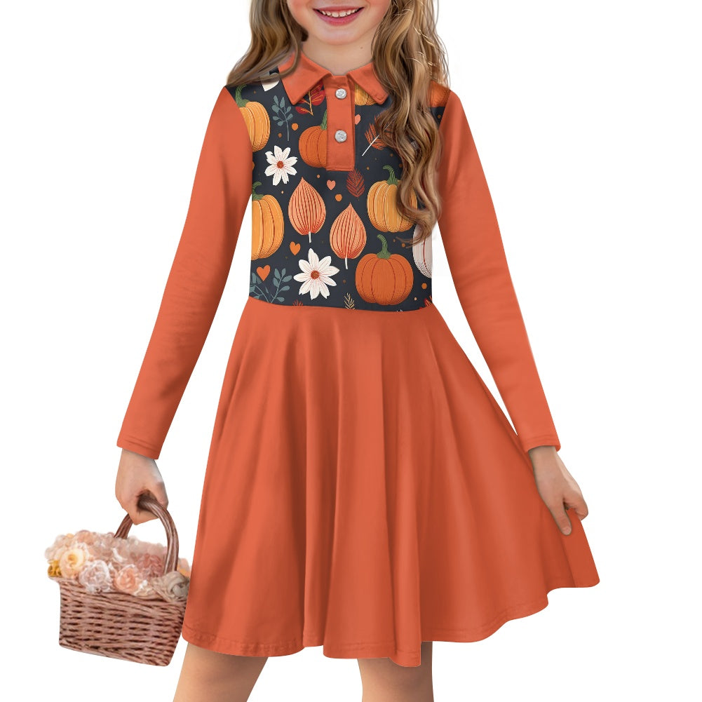 Children's long-sleeved polo shirt midi skirt