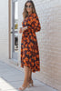 Orange Floral Print Faux Wrap Belted Dress