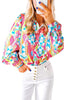 Multicolour Abstract Print Button Lantern Sleeve Shirt