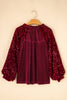 Evergreen Velvet Sequin Patchwork Sleeve Button Up Blouse