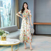 Summer New Arrival Elegant V Collar Flare Sleeve Butterfly Printed Women Chiffon Long Dress Plus Size M-4XL