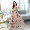 Summer New Arrival Elegant V Collar Flare Sleeve Butterfly Printed Women Chiffon Long Dress Plus Size M-4XL