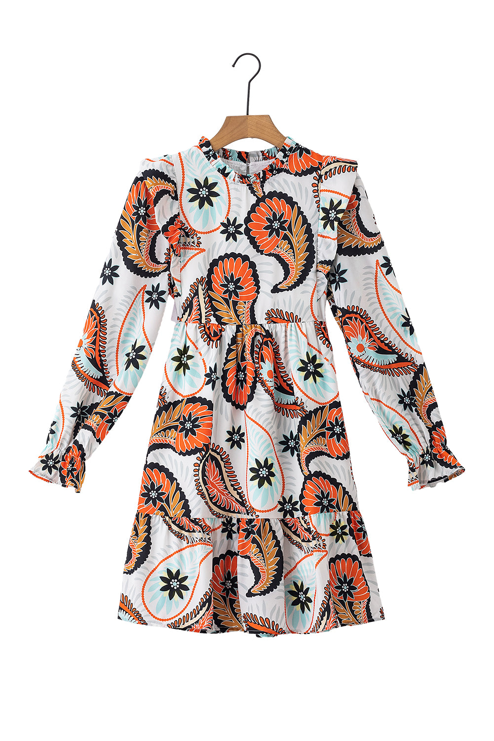 White Printed Boho Paisley Floral Print Puff Sleeve Tunic