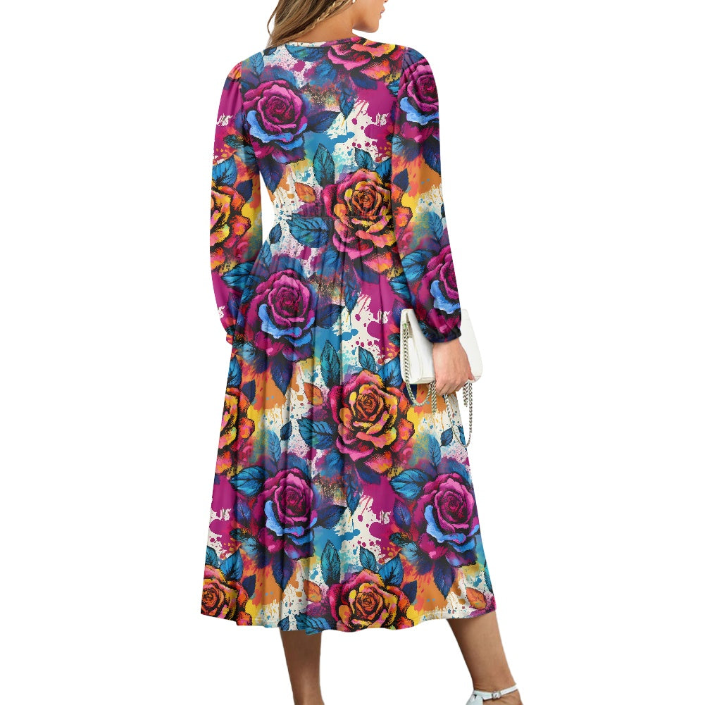 Stylish Waist Tie Dress - Long Sleeve Midi Length for a Flattering Look