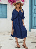 Honey Frill Slit V-Neck Three-Quarter Sleeve Dress