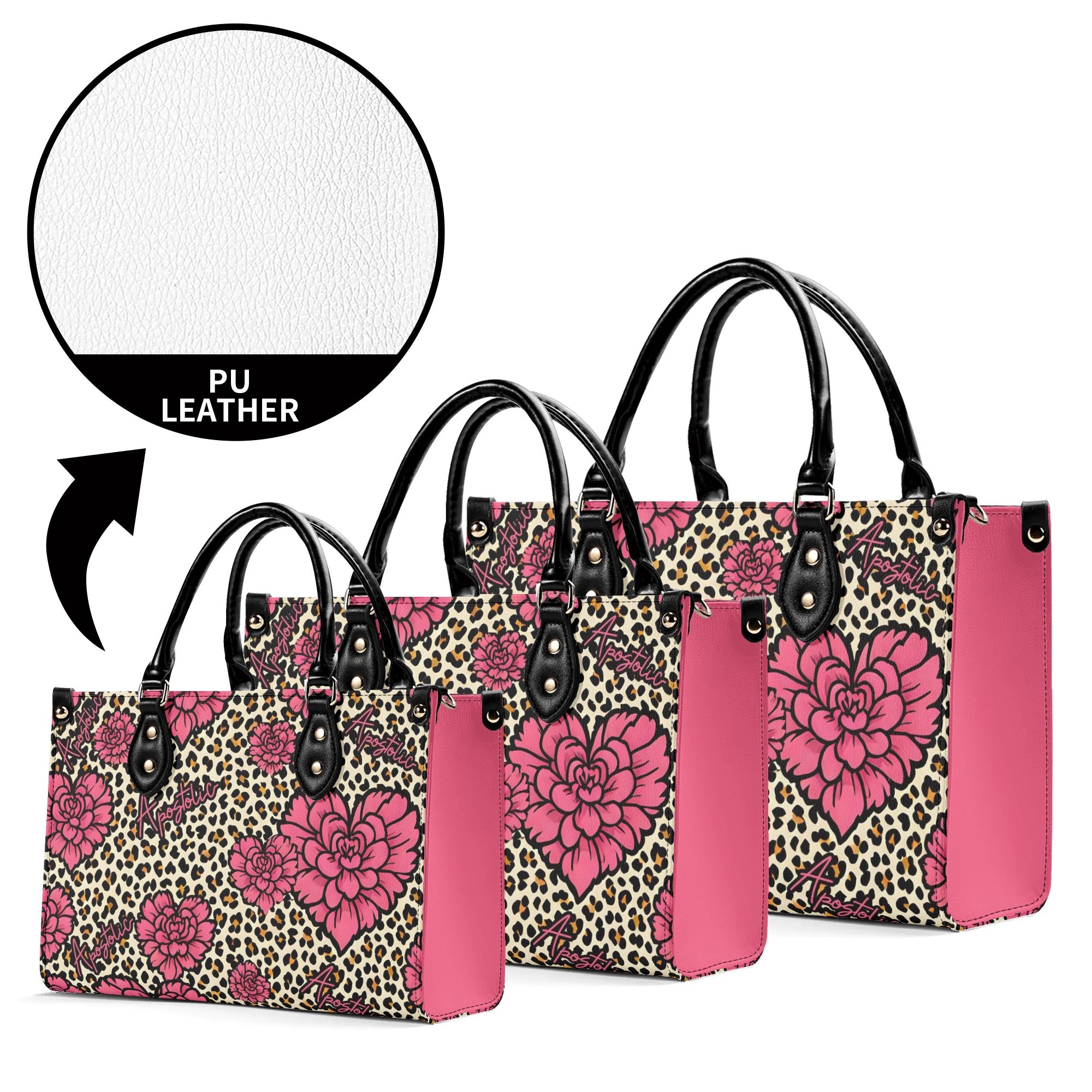 Apostolic Pink Flowers and Leopard Print Cheetah Print Women PU Leather Handbag