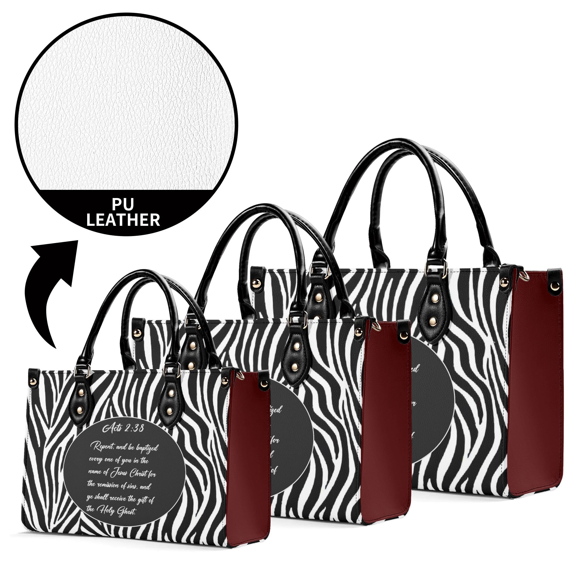 Acts 2:38 Apostolic Zebra Print Women PU Leather Handbag