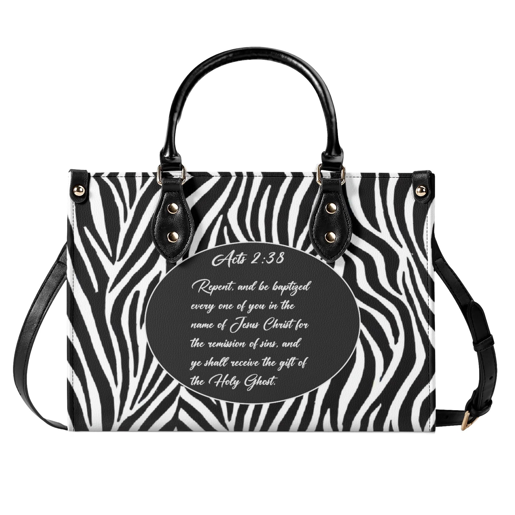 Acts 2:38 Apostolic Zebra Print Women PU Leather Handbag