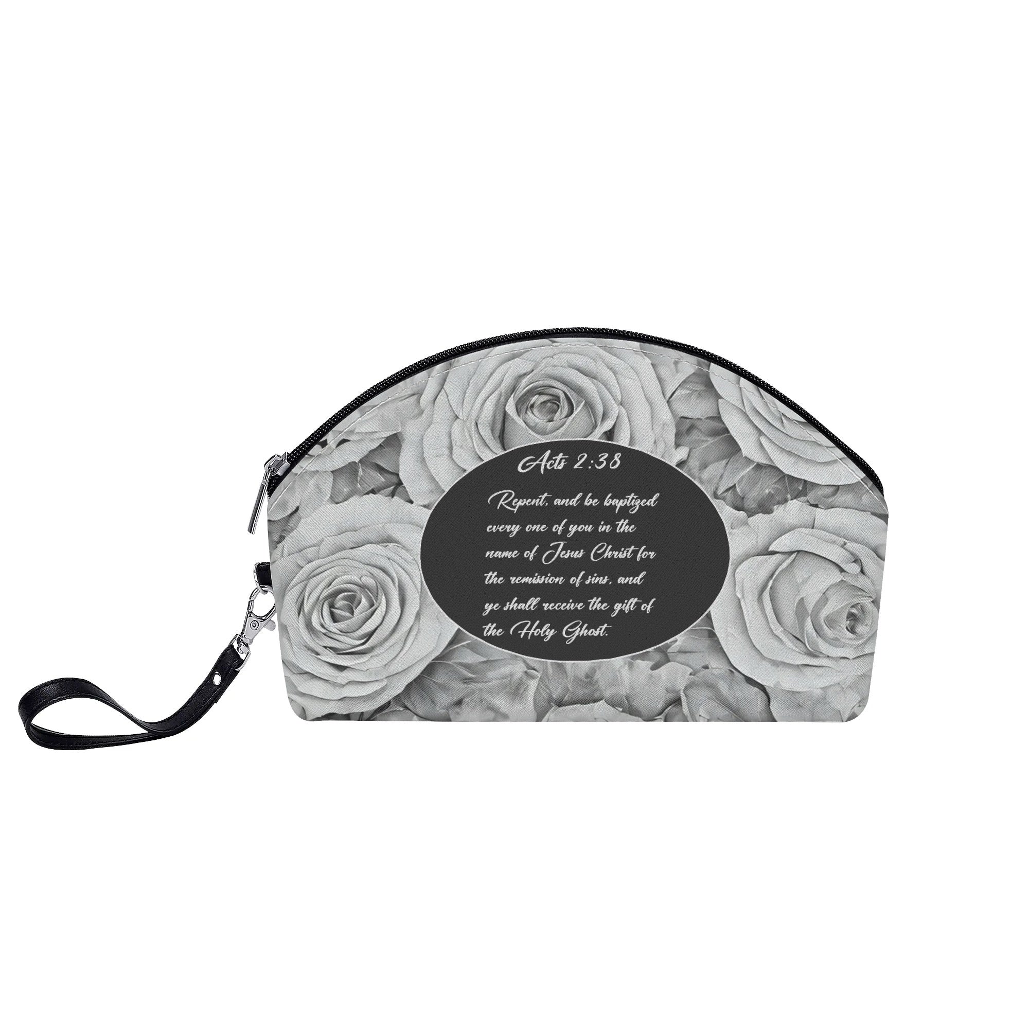 Grey Roses Curved Accessory Bag