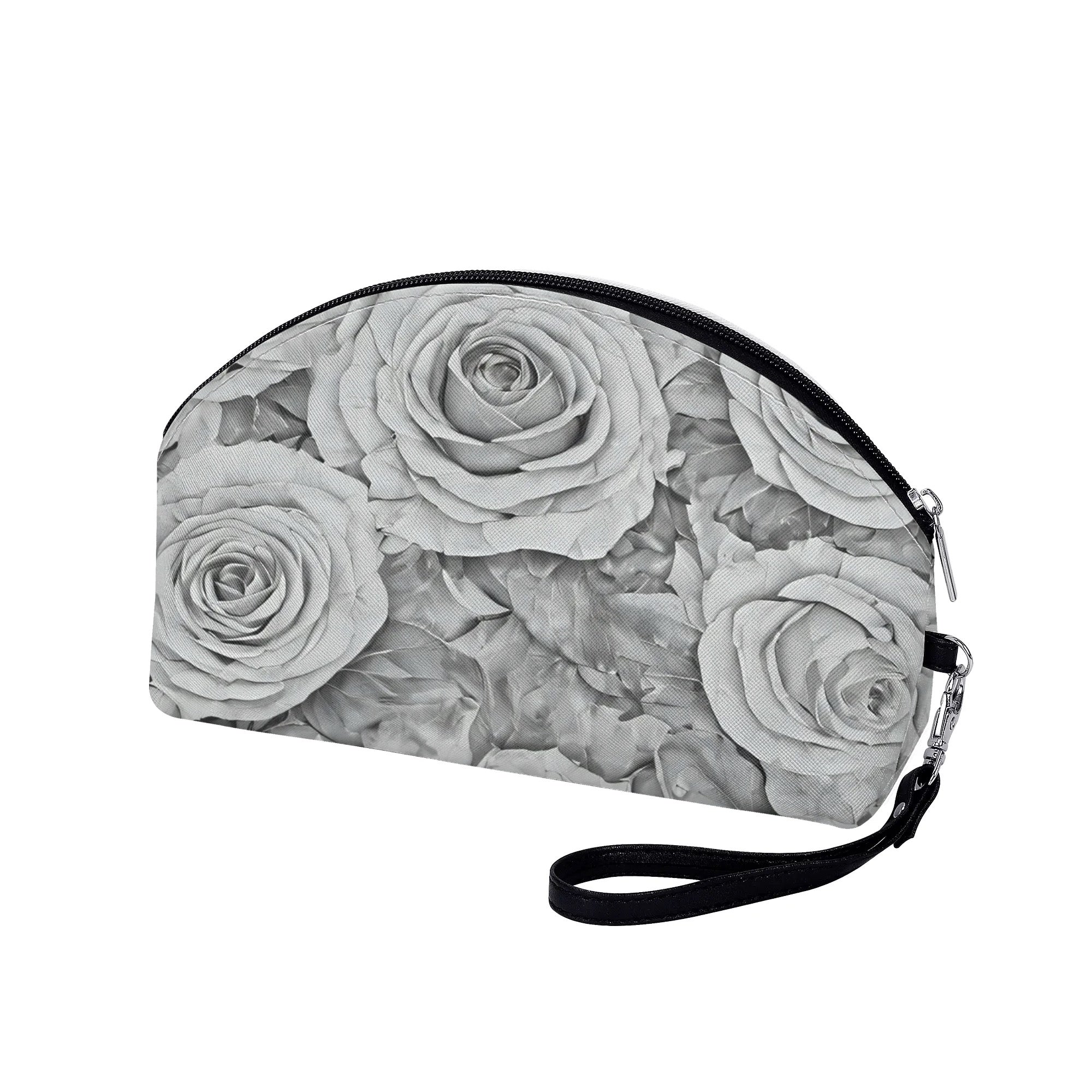 Grey Roses Curved Accessory Bag