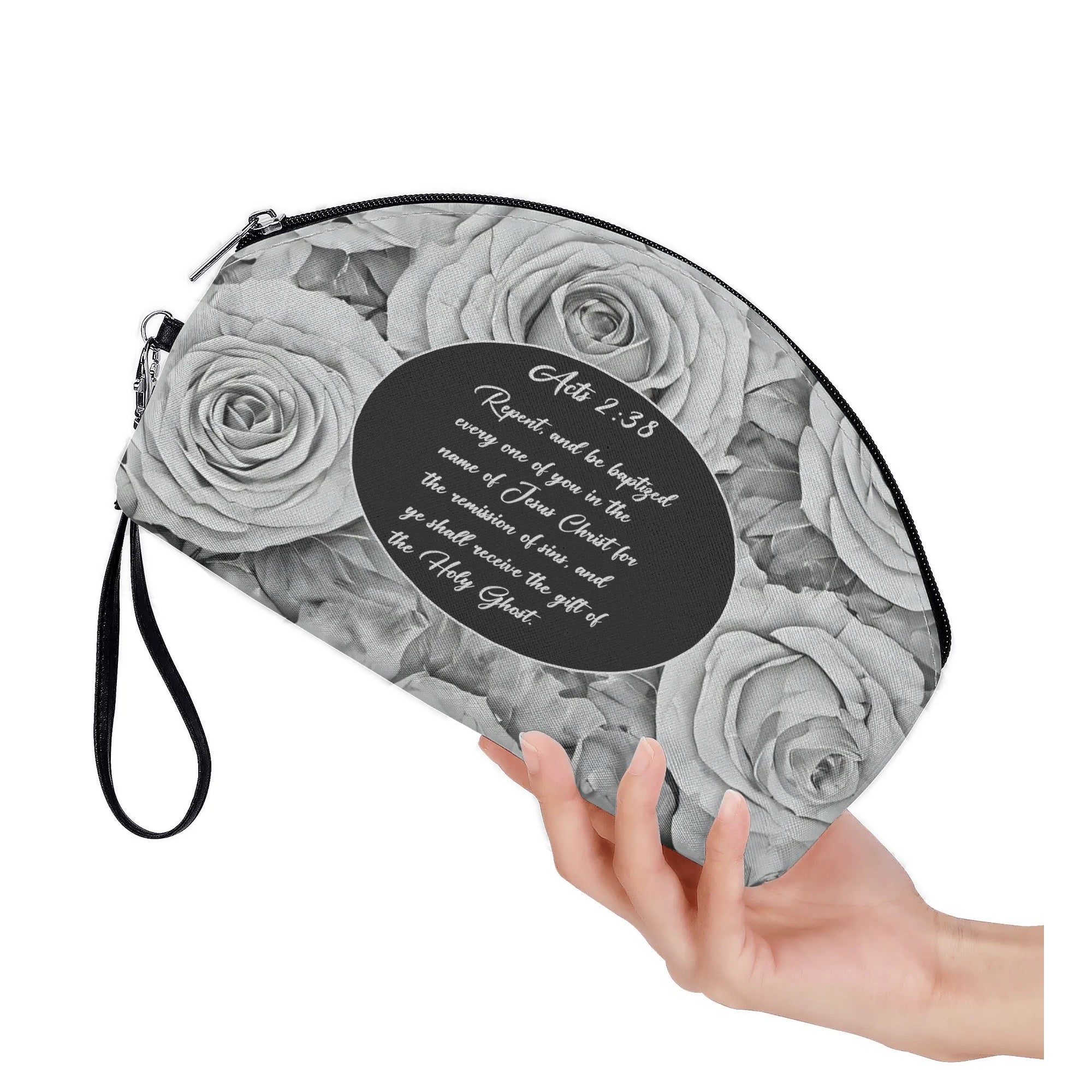 Grey Roses Curved Accessory Bag