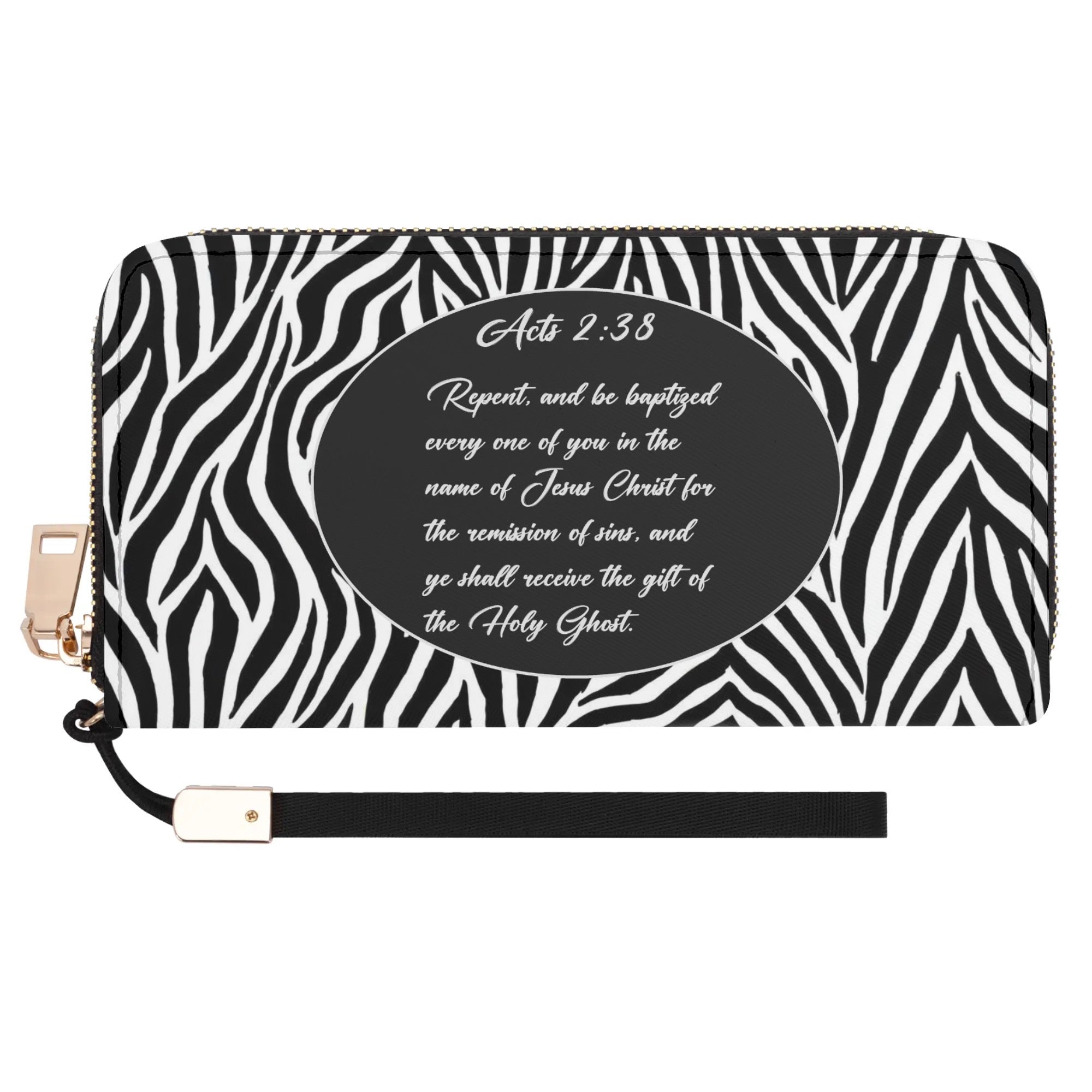 Acts 2:38 Apostolic Zebra Print Zipper Wristlet Wallet