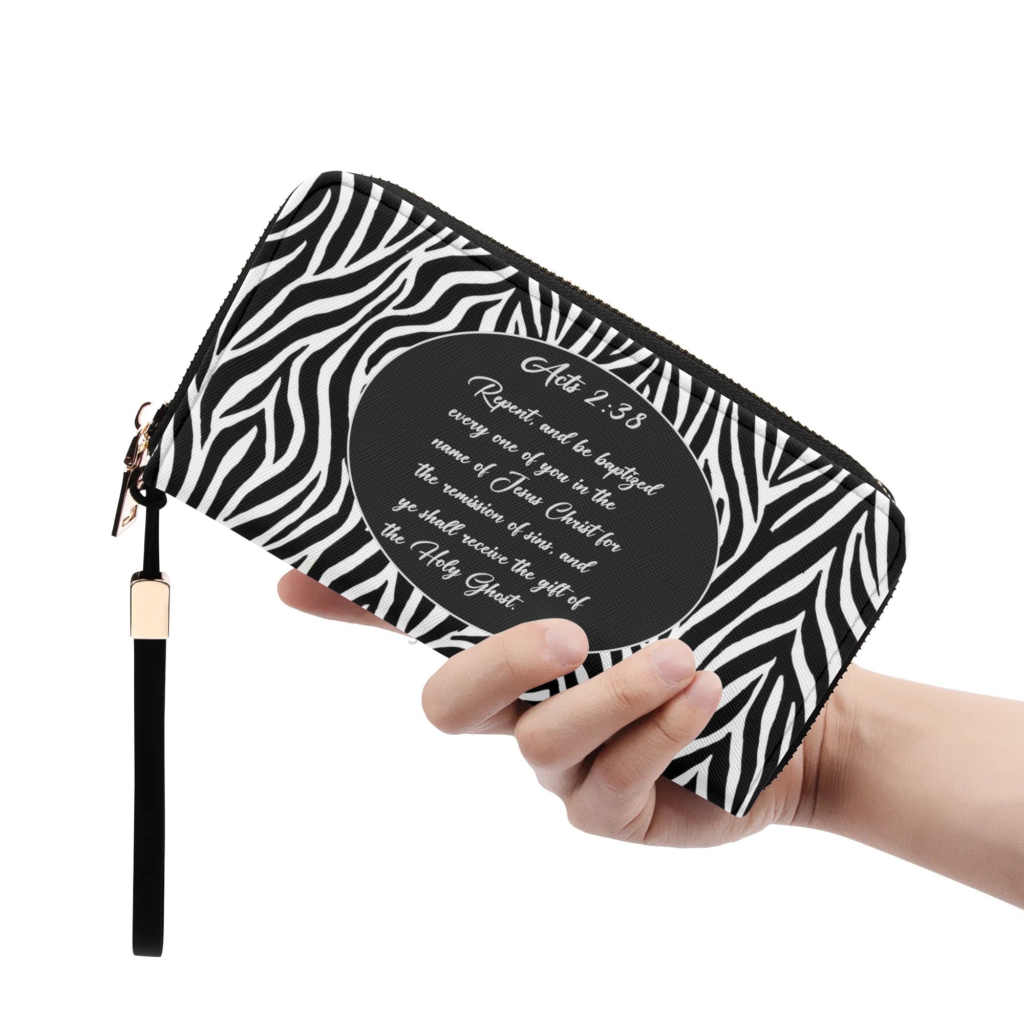 Acts 2:38 Apostolic Zebra Print Zipper Wristlet Wallet