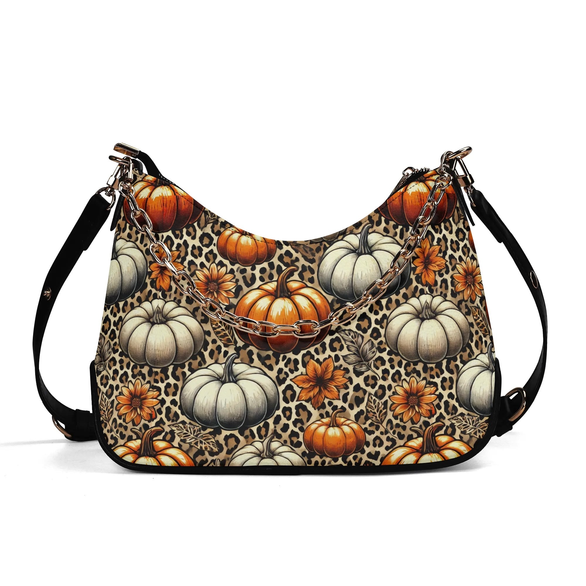 Pumpkins Cheetah Leopard Print Lady PU Shoulder Bag With Chain Decoration