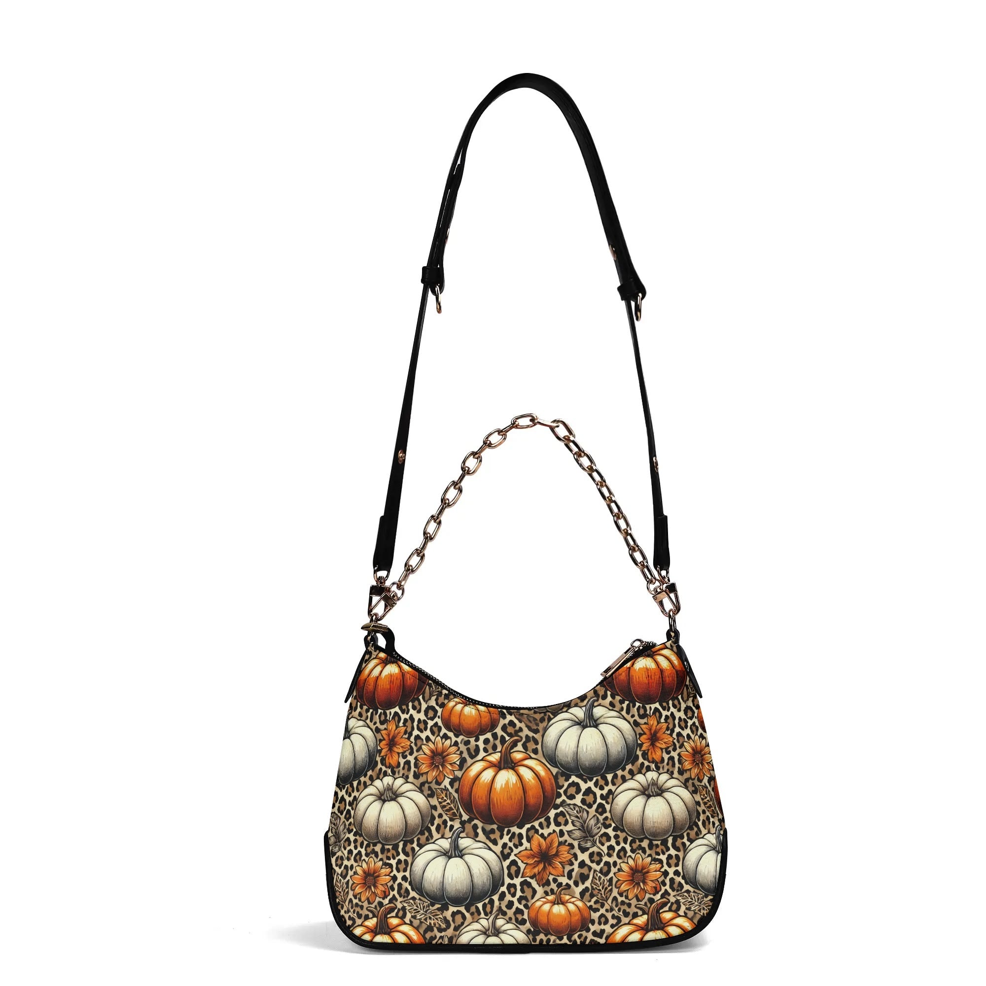 Pumpkins Cheetah Leopard Print Lady PU Shoulder Bag With Chain Decoration