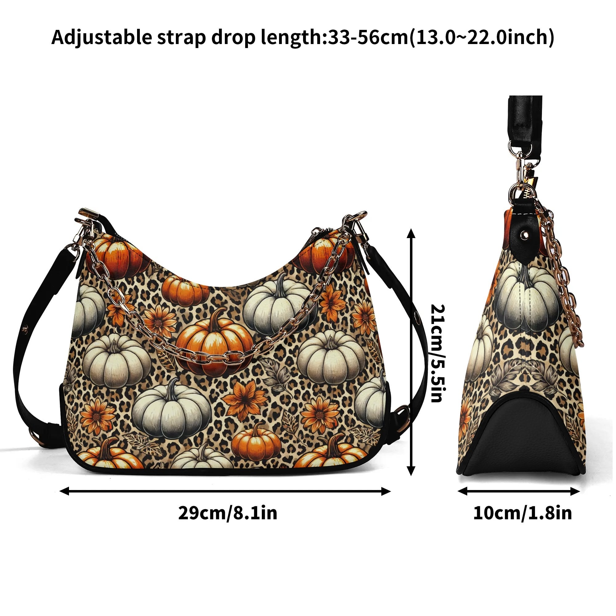 Pumpkins Cheetah Leopard Print Lady PU Shoulder Bag With Chain Decoration