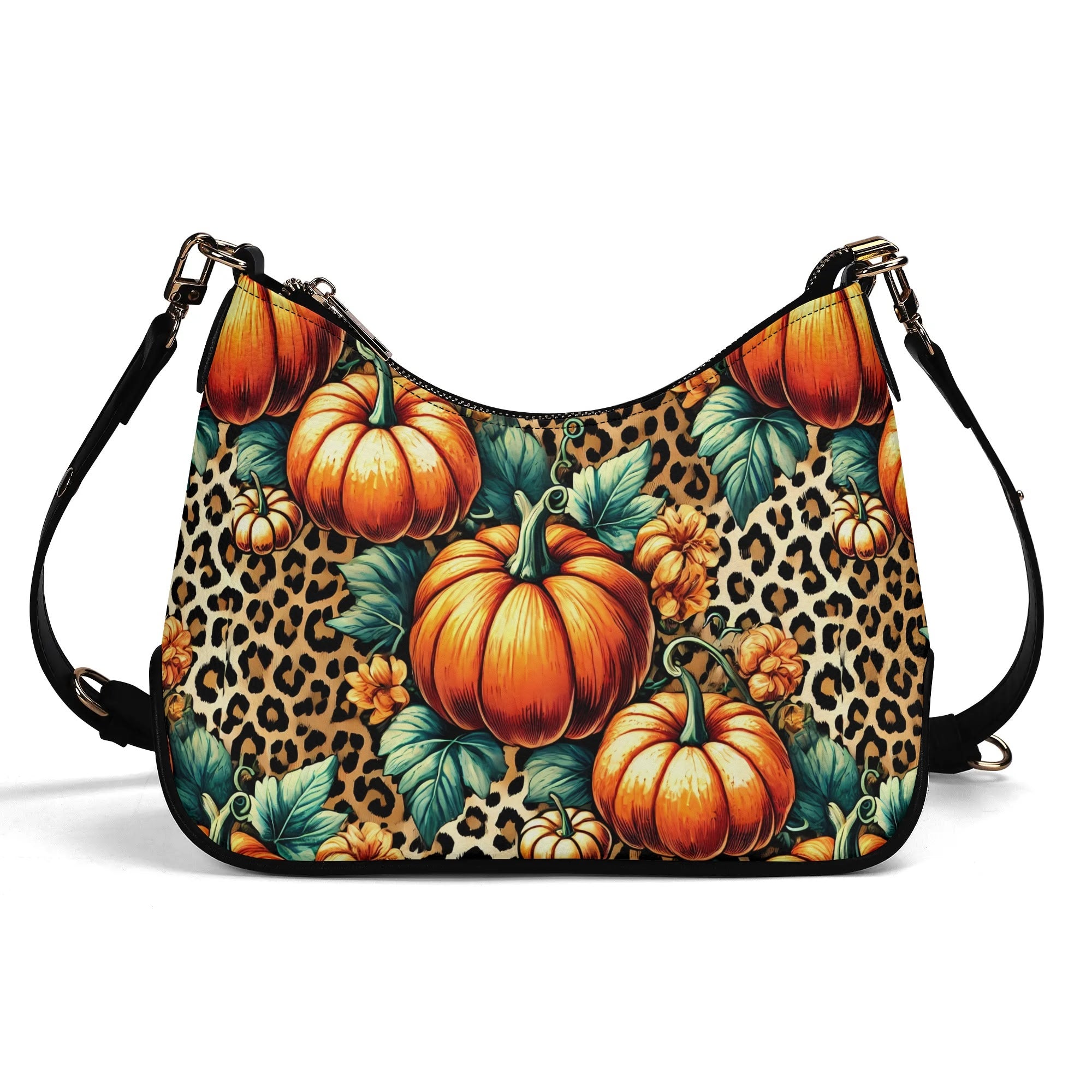 Leopard Print Cheetah Print Pumpkins Lady PU Shoulder Bag With Chain Decoration